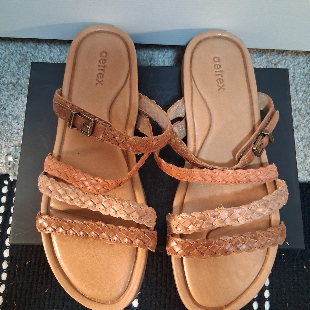 Aetrex Brielle Slip On Sandals Leather Multi Color Orthopedic Womens Size 9/9.5